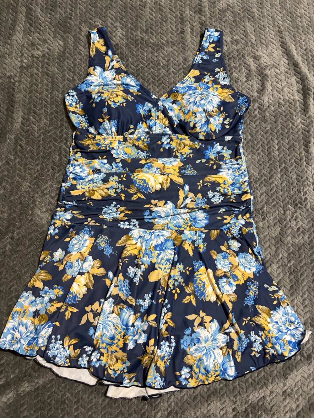 Navy Floral Swimdress with Blue & Yellow Blooms